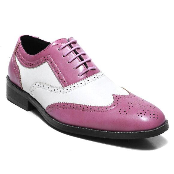 Pink White 1920's Wingtip Lace up Oxford Dress Shoes - Picture 2 of 8